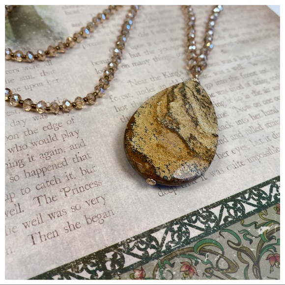 Handmade Stone Jasper & Glass Beaded Long Necklace - Picture 5 of 6